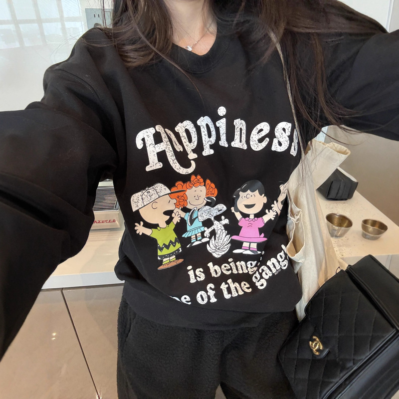 25 Autumn and Winter Snoopy Round Neck Sweatshirt Lazy Style Loose Oversize Happiness Pullover Sweatshirt