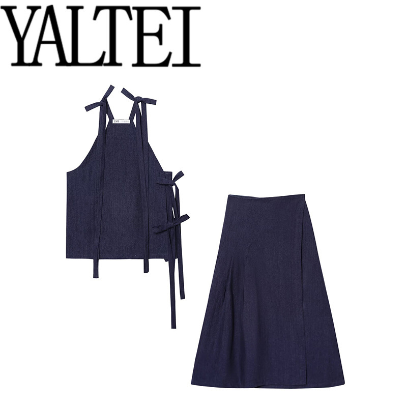 Zar Autum New Women's Clothing European and American Bow-Decorated Pure Linen Tops Pure Linen Sarong Skirt 2790100