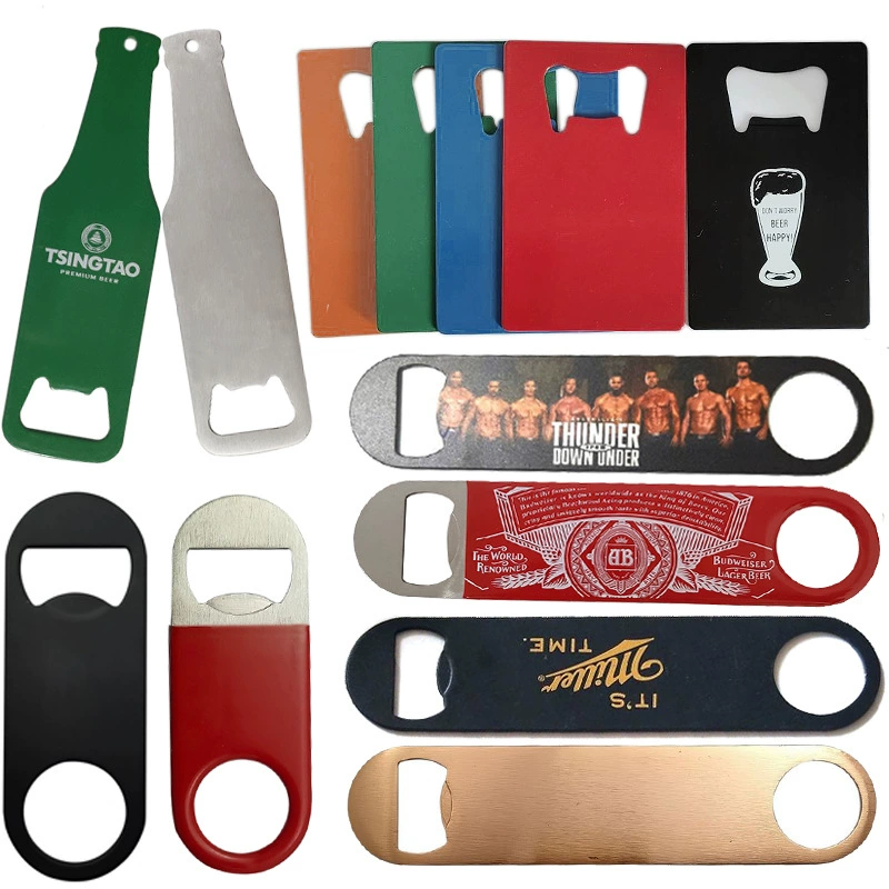 Креативная многофункциональная открывалка для бутылок из нержавеющей стали с шлифованной поверхностью, рекламная открывалка для пивных бутылок