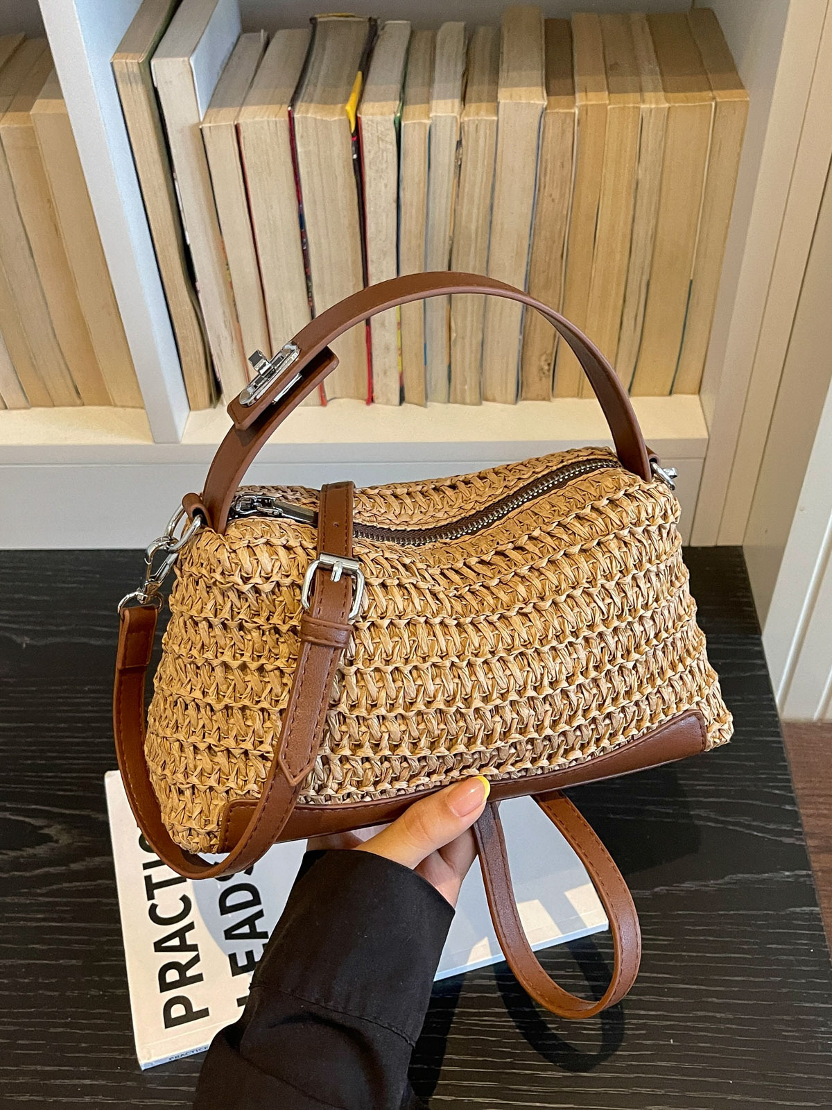 High-Appearance New Rainbow Striped Woven Bag for Women, Lightweight Straw Handbag, Stylish Versatile Shoulder Bag