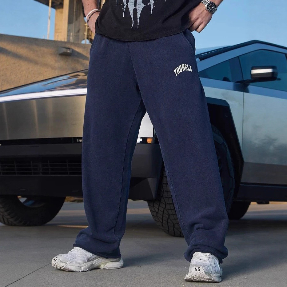 YOUNGLA men's retro-style long pants, a trendy brand, are designed for men who enjoy athletic wear, straight-leg fitness, and casual sportswear.