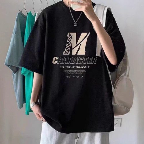 Men's 2025 Letter Print Loose Fit Summer Streetwear Oversize Retro American Style T-Shirt