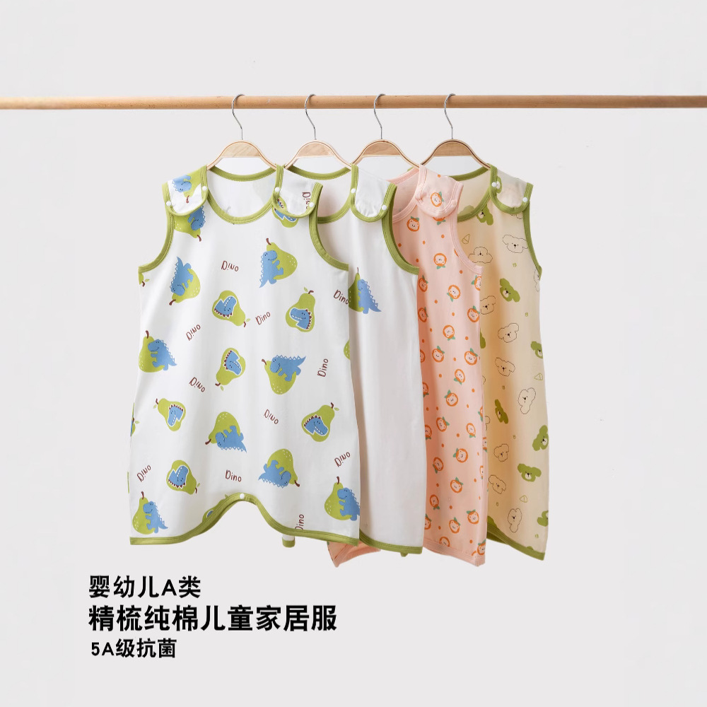 Baby Sleeping Bag Summer Thin Type a Pure Cotton Pajamas Baby Kidsren Cartoon Antibacterial Sleeveless Split Leg Anti-Kick Quilt
