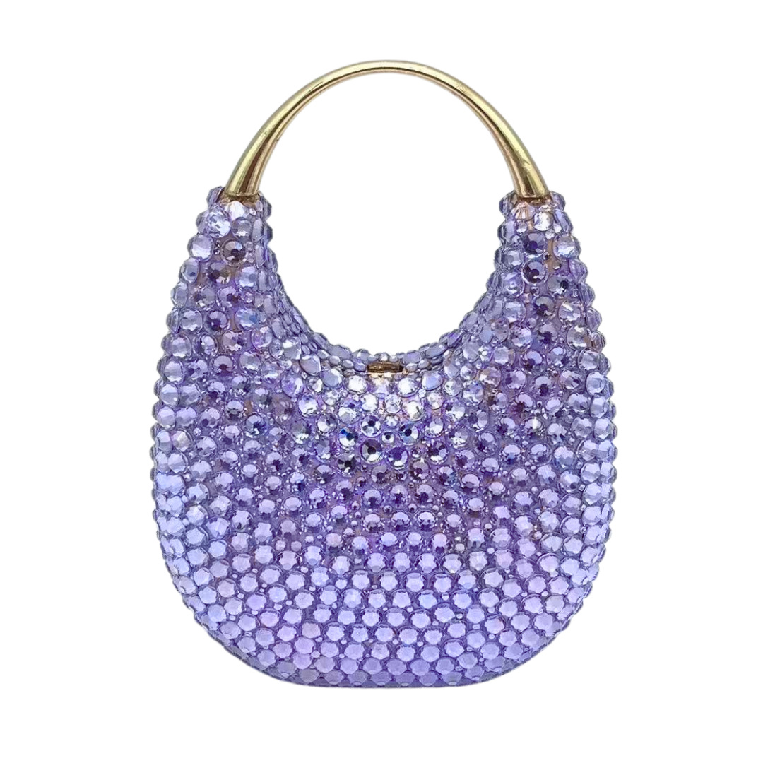 Túi satchel nữ hình bầu dục đính pha lê kim cương sang trọng dự tiệc — vàng nhạt, sâm panh, hồng, bạc chi tiết 2