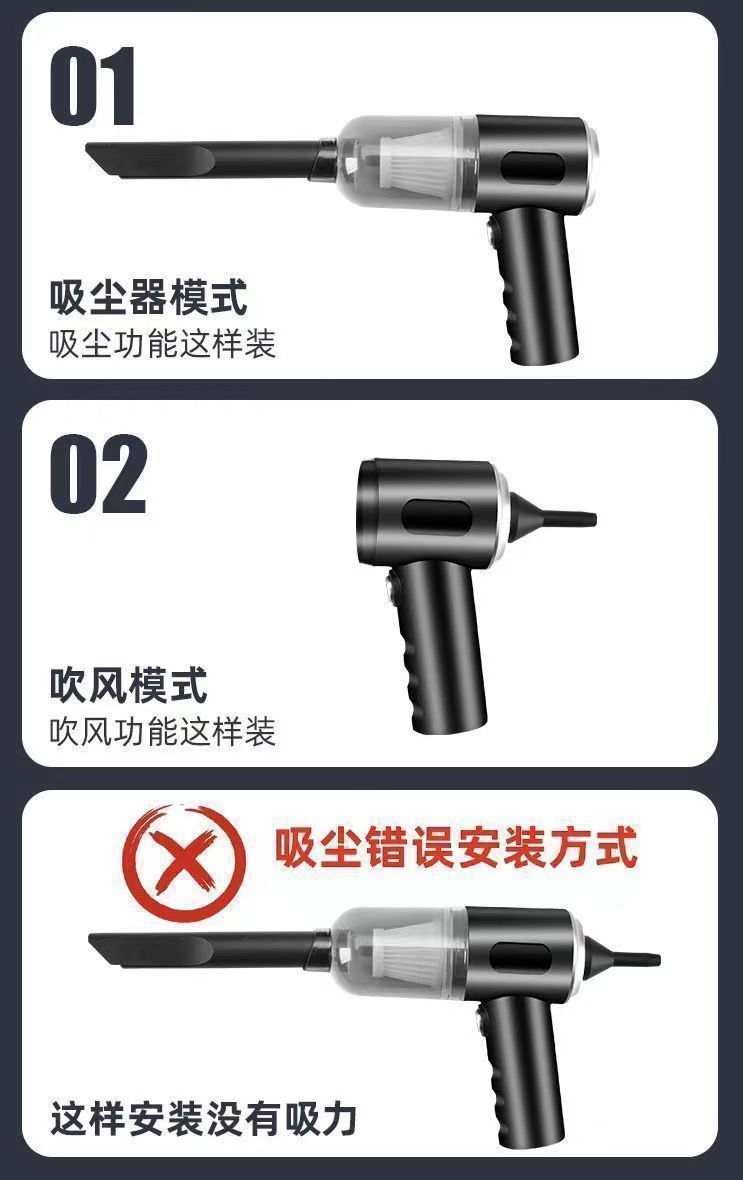 Car-mounted household vacuum cleaner, rechargeable, high suction power, small handheld, wireless blower for home windows