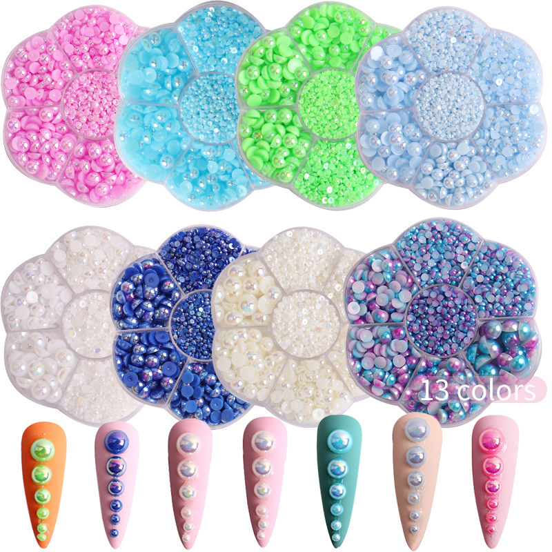 Cross-border European and American nail art ornaments 7 plum blossom ABS semi-round flat-bottomed nail art Pearl nail art ornaments mixed wholesale