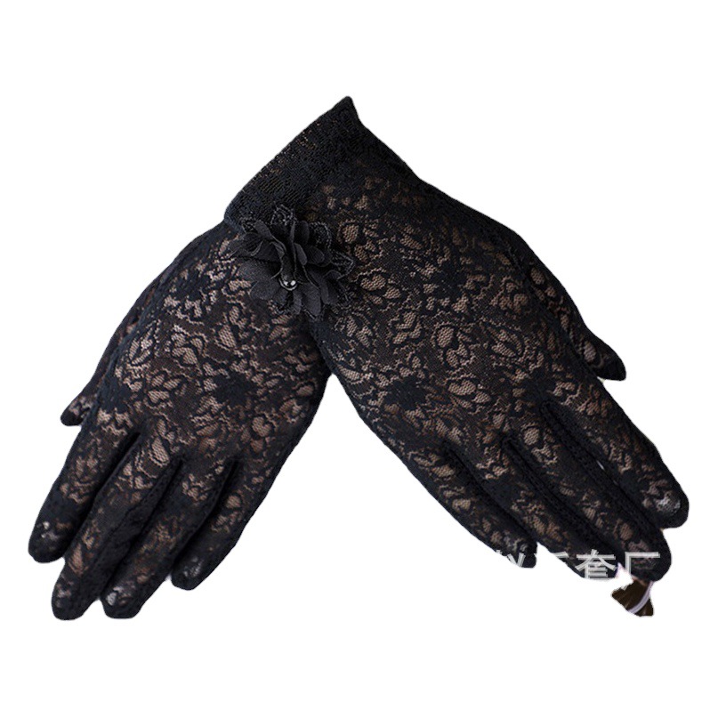 Guantes de protección solar de las mujeres de verano corto delgada de montar transpirable encaje pantalla táctil de seda de hielo guantes de coche eléctrico al por mayor novia