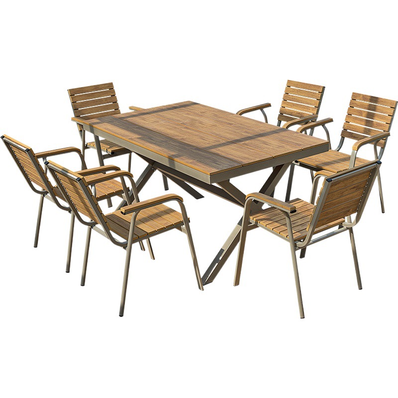 Plástico al aire libre mesa de madera y silla patio al aire libre simple Villa al aire libre jardín ocio balcón cafetería famosa celebridad de Internet