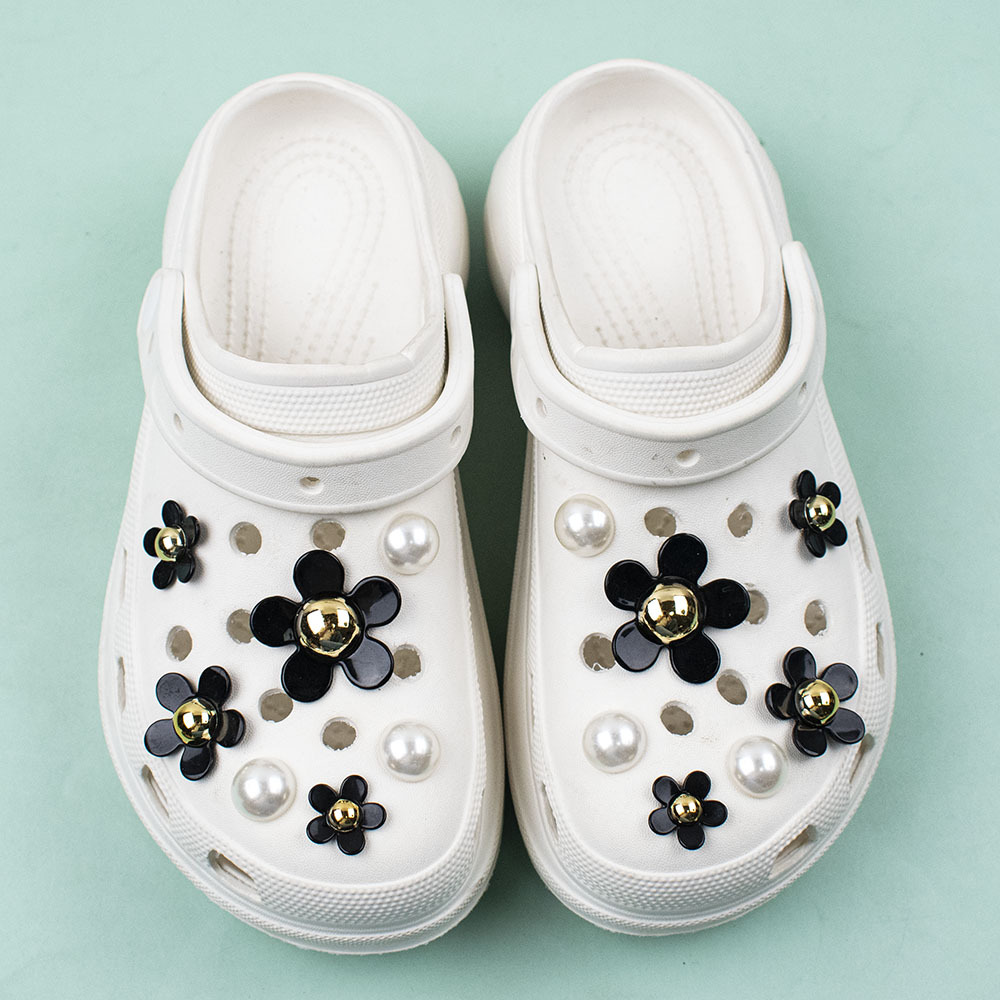 Transfronterizo nuevos zapatos agujero accesorios DIY resina girasol cinco pétalos perla Decoración Accesorios hebilla extraíble