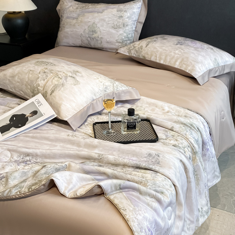 Juego de cuatro piezas de edredón fresco de verano de Tiansi, ropa de cama de seda de hielo de lujo ligero, ropa de cama de edredón