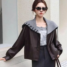 早秋新款设计感海军领皮衣夹克女小个子休闲显短款外套