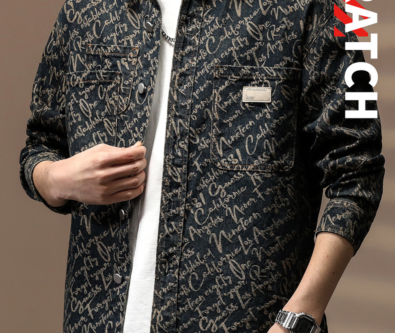 Sopracamicia in jeans vintage da uomo, giacca jacquard di lusso_voghion.com