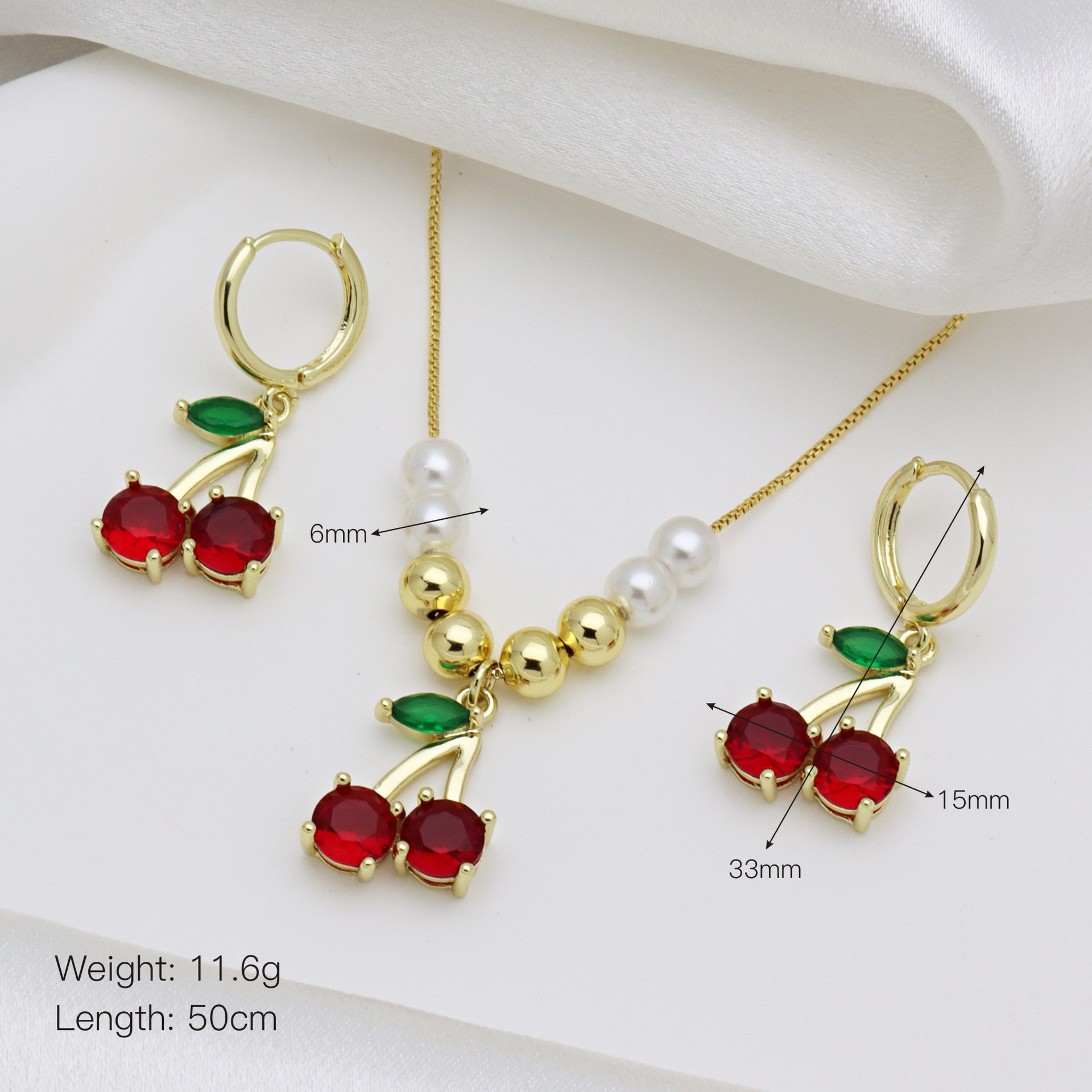 16g Weight Zircon Inlay Material Jewelry Set Classification box chain Chain Type 1 Set Quantity Holiday Occasion Copper Material Cherry Pattern All Seasons Season Women's Gender Inlay Design Vacation, Simple Style Style Wholesale Jewelry Vacation Simple Style Cherry Copper Zircon Inlay Jewelry Set Box Chain 7