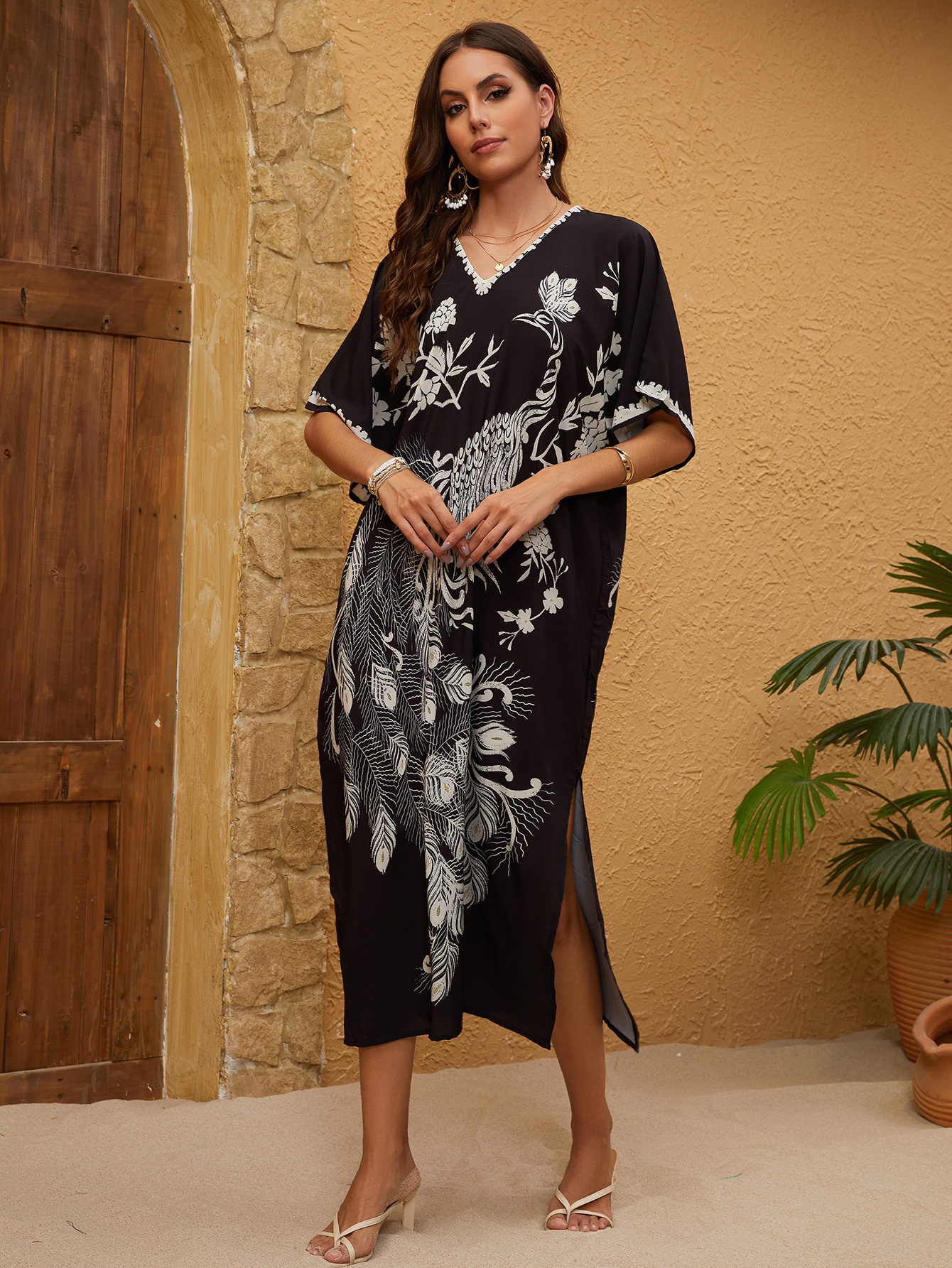 Blusa de playa europea y americana transfronteriza posicionamiento falda de playa impresa falda de vacaciones blusa de bikini 5D48