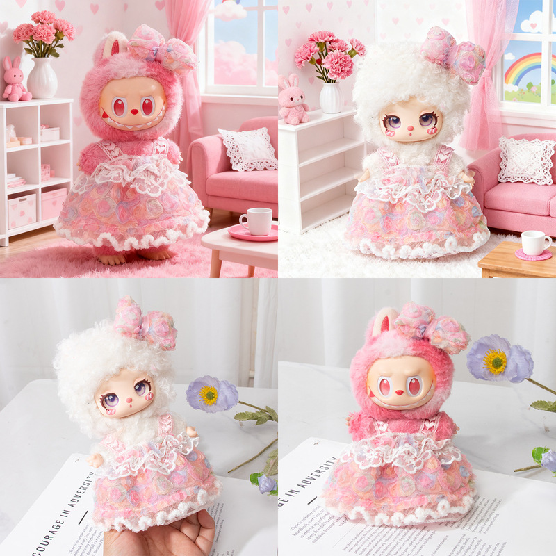 Only Baby Clothes] 16cm Lila Luky Cat Pendant Doll Skirt Plush Doll Clothes Flower Rainbow Suspender Skirt