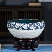 景德镇陶瓷鱼缸厂家手绘桌面摆件风水大号养金鱼缸荷花盆风水摆件