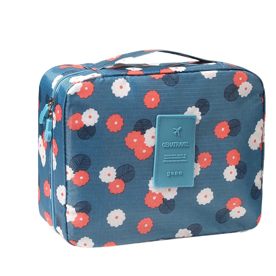 Venta caliente de gran capacidad bolsa de almacenamiento impermeable portátil de viaje bolsa de lavado Bolsa de cosméticos cuadrados de tela de flores de segunda generación