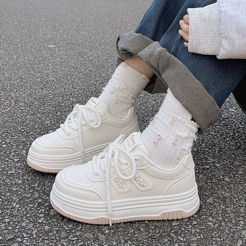 Spring Women's White Sneakers 2025 New Thick-Soled Height-Increasing Shoes Paired with Wide-Leg Pants, Chic Sneakers, Comfortable and Versatile