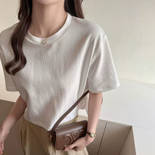 春夏纯棉短袖T恤女白色正肩宽松韩系慵懒风短款显瘦高级感小上衣