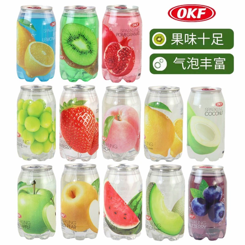 Корейская импортная газированная вода OKF со вкусом фруктов: виноград, клубника, арбуз, синий лимон, 350 мл
