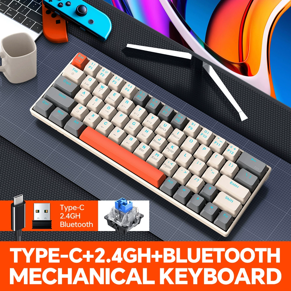 T-Wolf Thunder Wolf T30 механическая клавиатура, кастомная RGB Bluetooth беспроводная, три режима, двойной поли-корпус, зелёные Shax клавиши, 63 клавиши