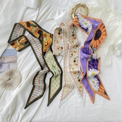 春の新作油絵シリーズシルクスカーフ高価値ロングヘアタイバッグリボンギフトボックス装飾小さなリボン