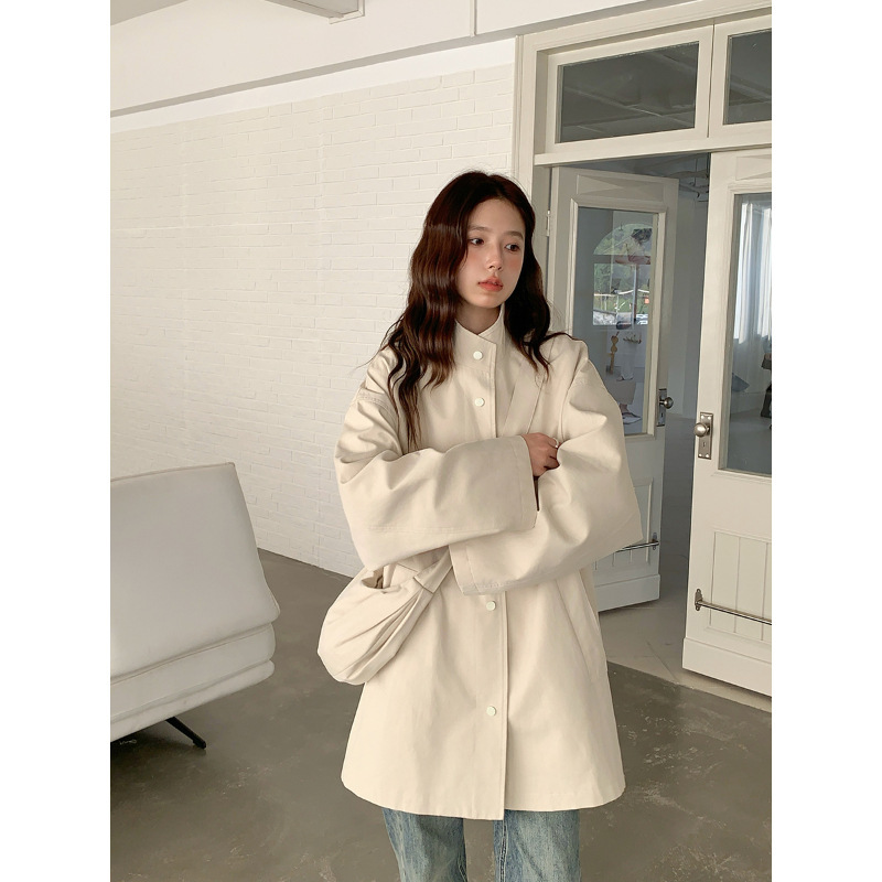 Korean-Style Single-Breasted Trench Coat for Women, 2026 Spring Season, Lazy Loose Casual Cardigan Top (with Bag)