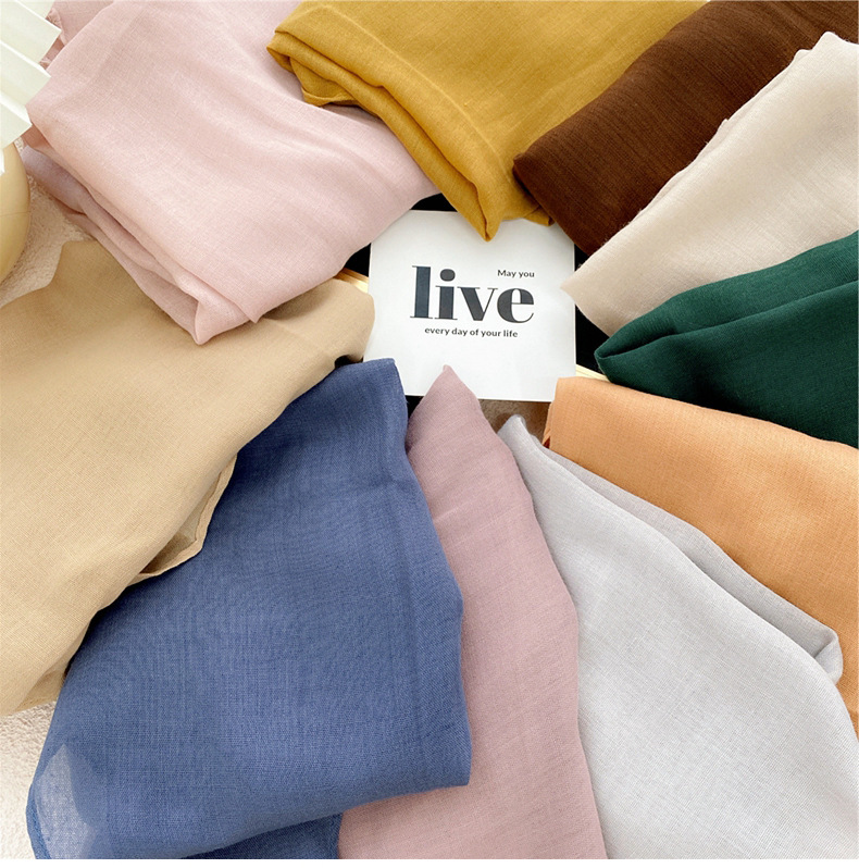 50g Weight Travel Occasion Solid Color Pattern Unisex Gender Sweet Style Orange, Grey&Pink, Grey, White, Green, Blue, Yellow, Black Color Nihaojewelry Solid Color Cotton And Linen Scarf Silk Wholesale Jewelry 无