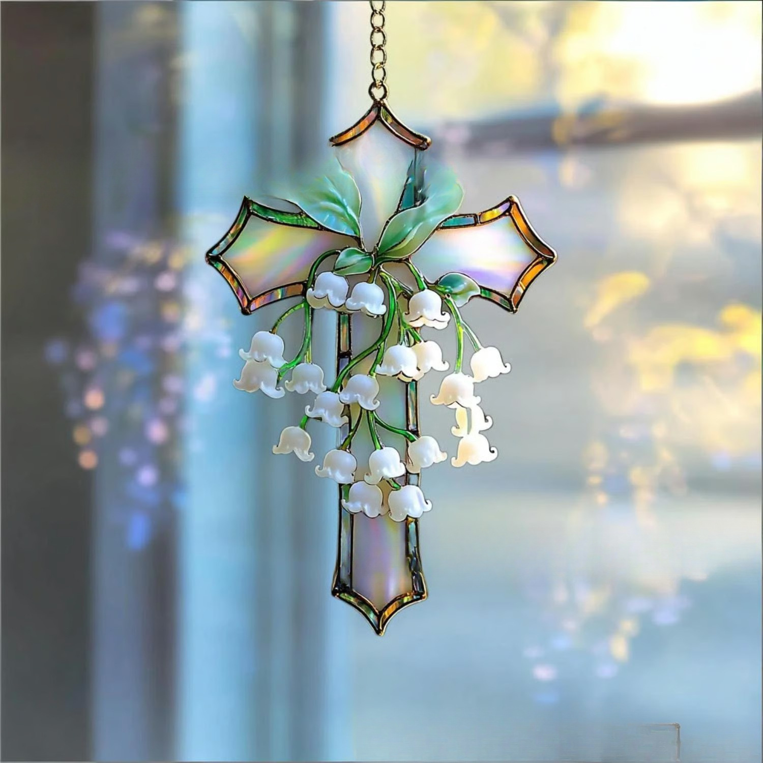 Lilly of the Valley Cross Colgante Colgante Acrílico