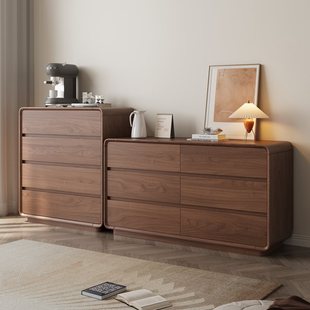 New Solid Wood Chest of Drawers Bedroom Storage Cabinet Bedside Eight Drawers Living Room Wall Storage Cabinet Walnut Color Drawers