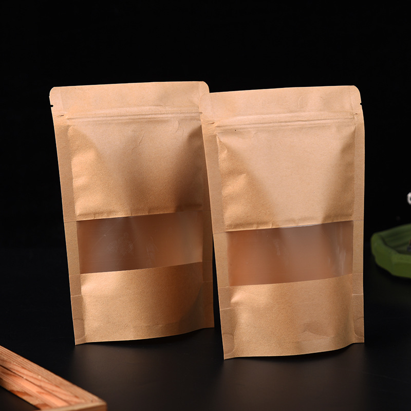 牛皮纸独立自封袋开窗加厚牛皮纸袋坚果茶叶食品包装袋干果密封袋