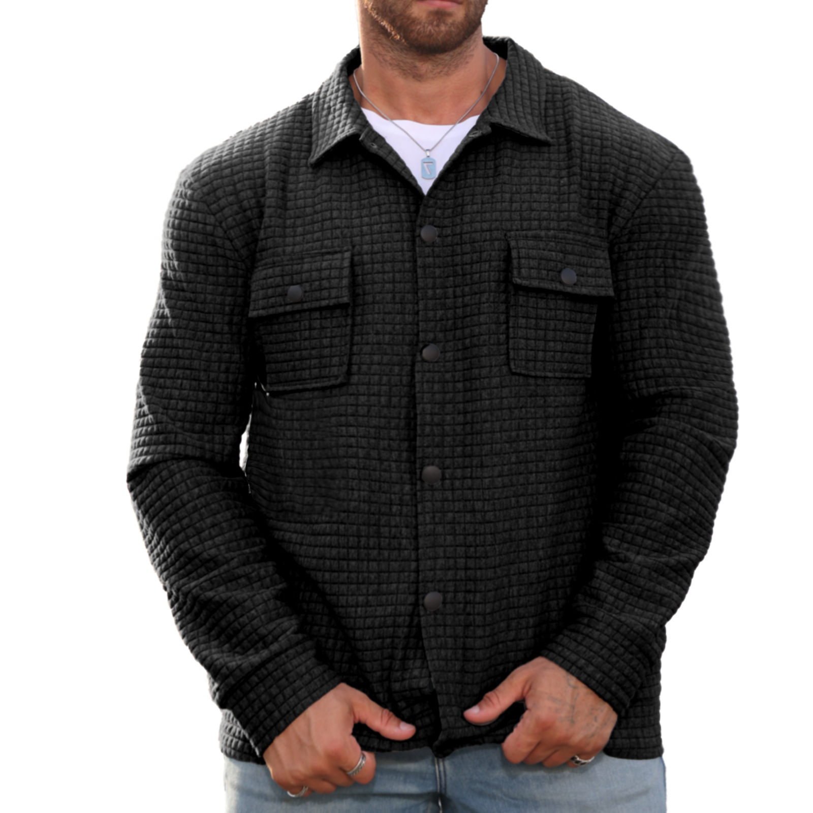 Chaqueta informal de jacquard con estampado de cuadros pequeños, estilo americano, para hombre, de primavera y otoño, estilo europeo y americano, de corte holgado.