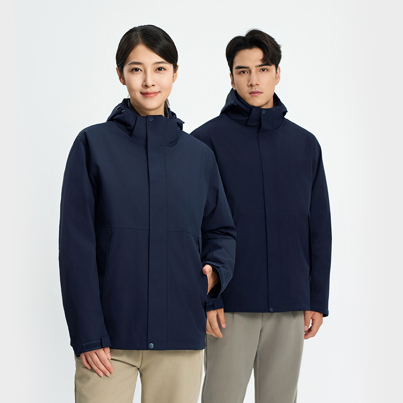 T800小横条国标商旅羽绒冲锋衣三合一男户外工作服防风外套女团购