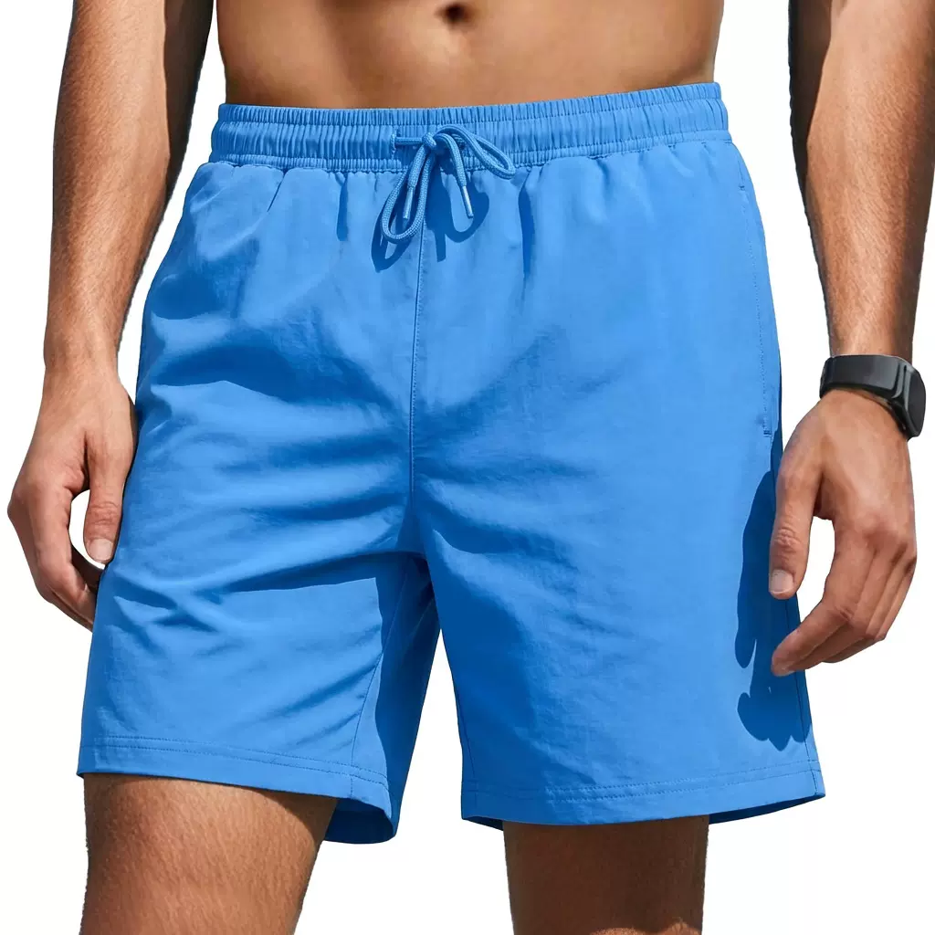 跨境男女款四分纯色速干透气游泳短裤海边度假休闲运动跑步沙滩裤