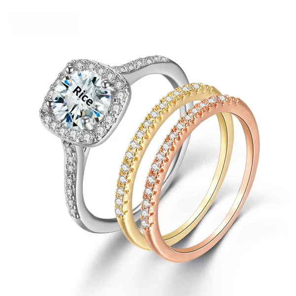 Amazon Cross-Border Micro-Encrusted Zircon Rings for Women, Niche High-End European and American Design Set Rings Wholesale
