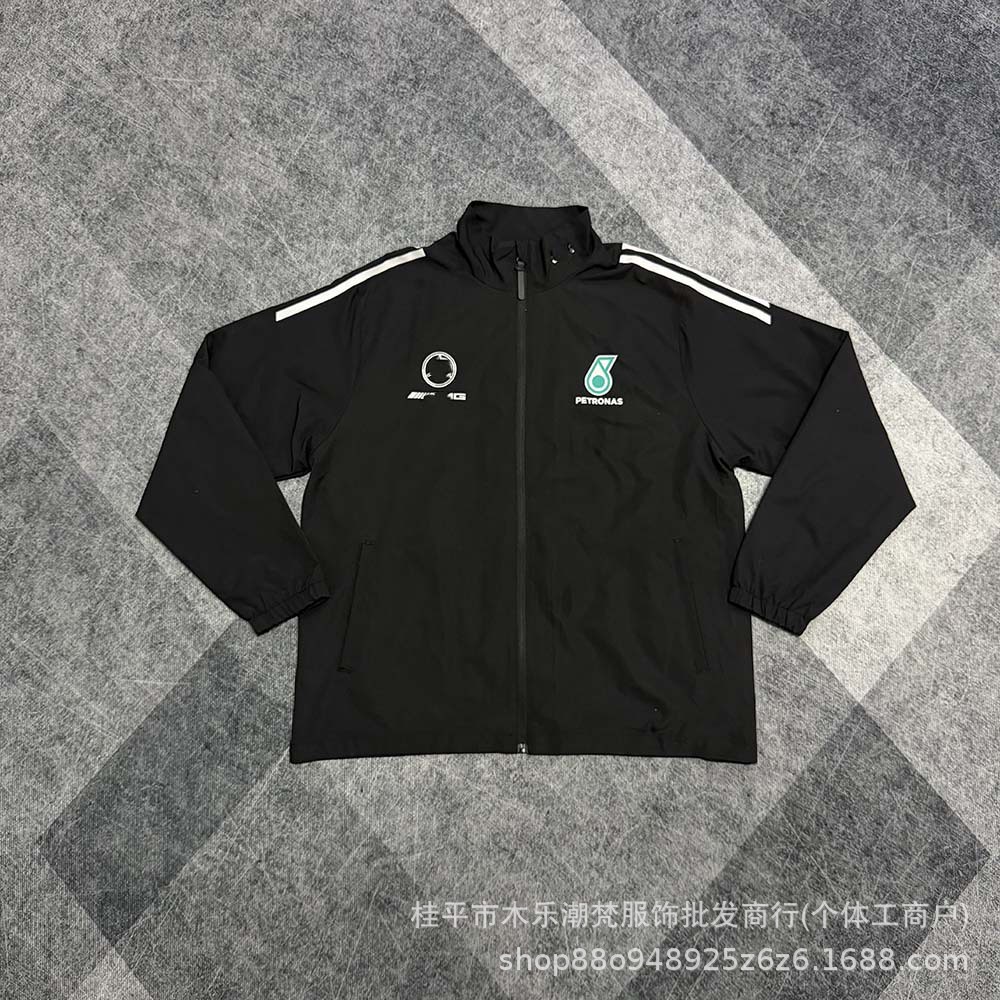 Team black racing jacket, double-layer coat with stand-up collar, casual sports warm-up football uniform, cross-border dropshipping