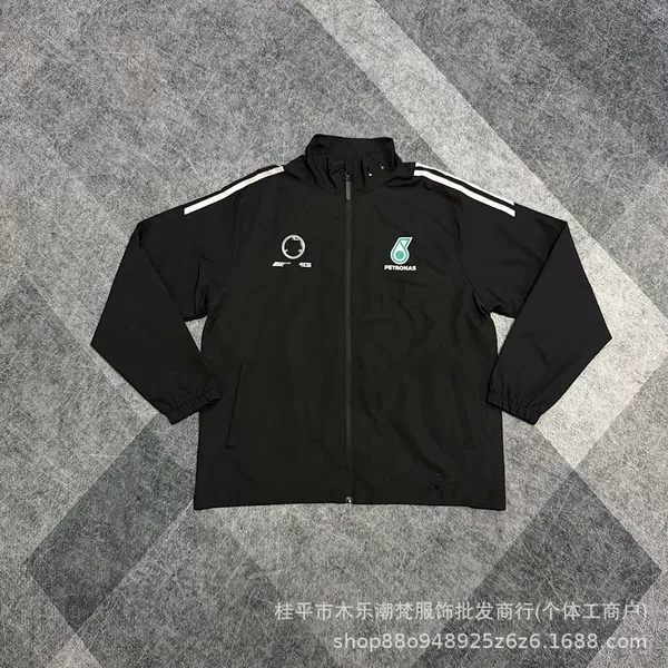 Team black racing jacket, double-layer coat with stand-up collar, casual sports warm-up football uniform, cross-border dropshipping