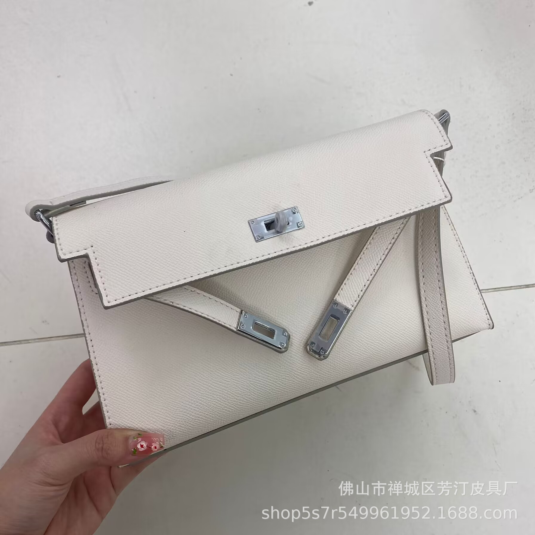 Double Strap Horizontal Palm Grain Leather Bag With Silver Buckle - Women's Genuine Cowhide Baguette Shoulder Underarm Crossbody Classic - Thumbnail 6