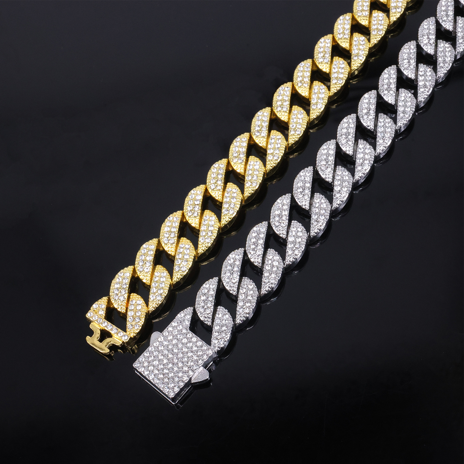 Alloy Chain Necklace With Round Spring Clasp And Full Diamonds_voghion.com