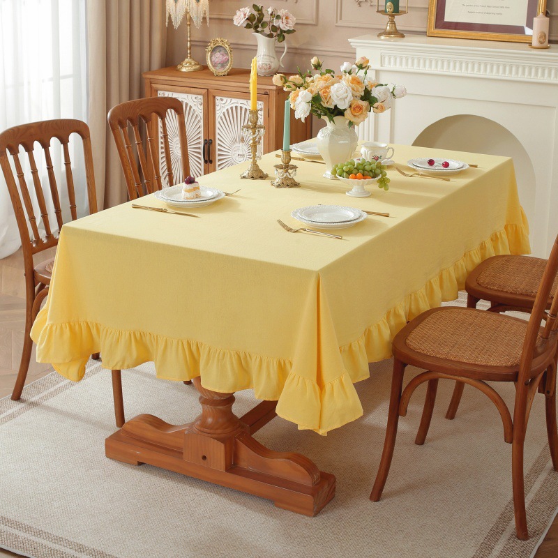 Luxury High-End Solid Color Skirt with Ruffled Edges, Ins-Style Square and Round Tablecloth for Girls' Bedroom