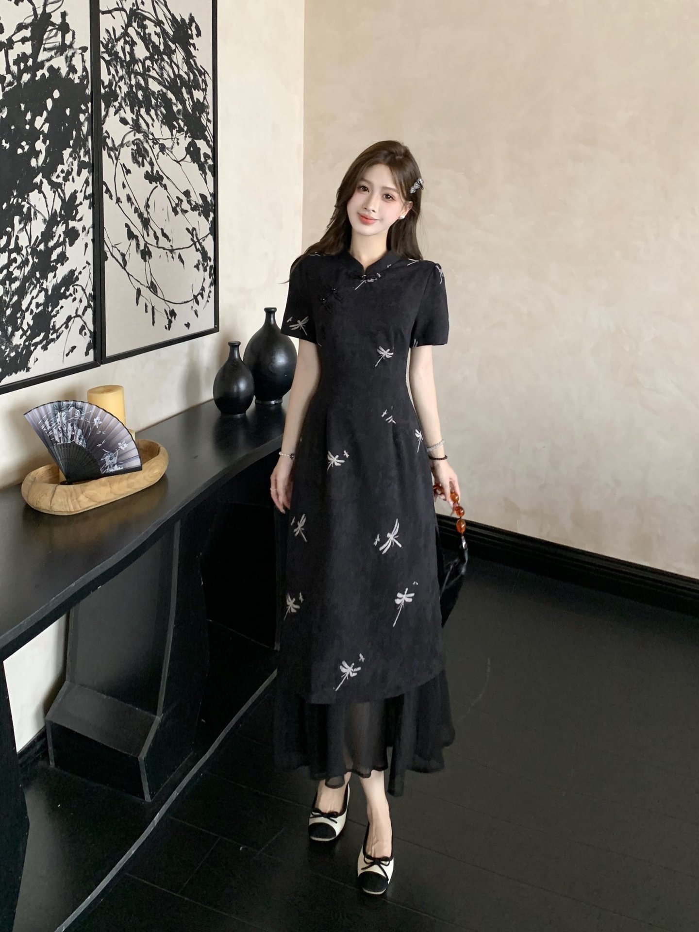 GraceChic New Chinese National Style Buttoned Cheongsam For Women Summer Plus Size Slimming High-end Elegant Long Dress_voghion.com