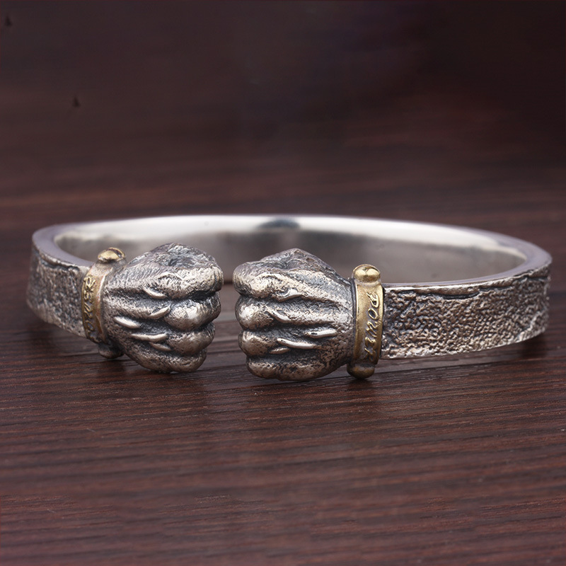 2PCS Potente braccialetto d'argento di vendita caldo, personalità maschile, pugno aperto solido, braccialetto del pugno di potere_voghion.com