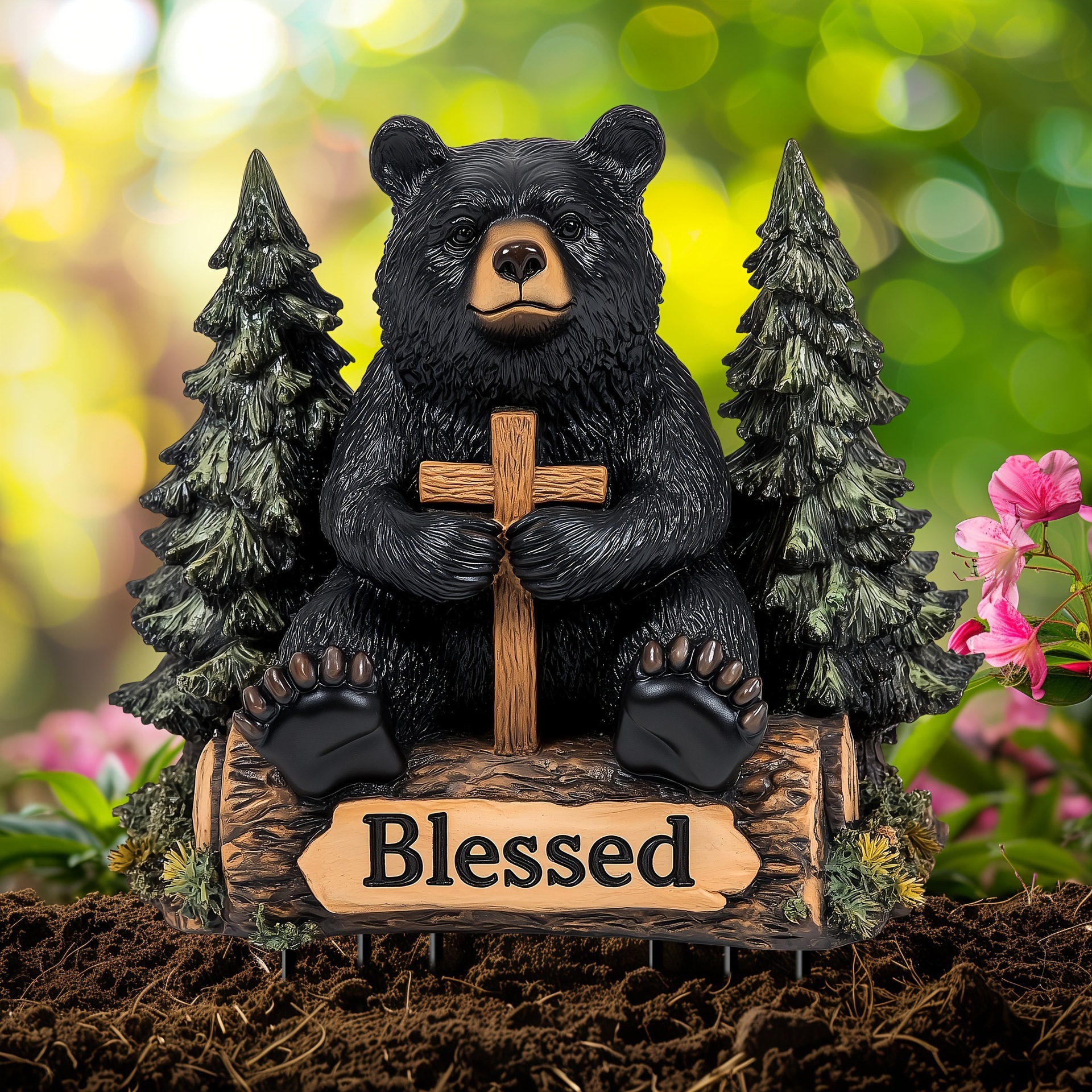 Charming Black Bear Garden Stake Acrylic Flower Pot For Courtyard Lawn Light Catcher Outdoor Home Decoration_voghion.com
