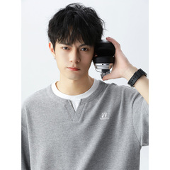 ライトラグジュアリーオールドマネーフェイクツーピースVネック半袖Tシャツ25夏新作アンコーラレッドワッフル半袖Tシャツq