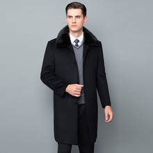 品牌冬装水貂毛领羊毛大衣男中长款加厚白鸭绒内胆羊绒风衣男批发