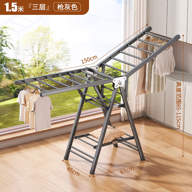 Percha de secado plegable sin instalación, piso al suelo, dormitorio, balcón ajustable, percha de secado interior y exterior, varilla de secado para bebés