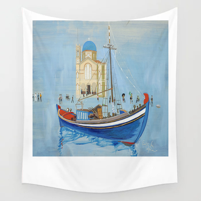 Wandteppich mit Meereslandschaft, Wandmontage, Morandi-Stromzähler-Dekorationsinstallation, Hängedekoration für den Außenbereich, Meer_voghion.com