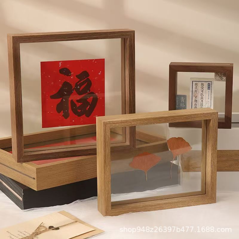 Double-Sided Transparent Photo Frame 3D Display Stand 8inch X 4inch Real Glass Display Frame for Calligraphy, Paintings, and Photo Framing