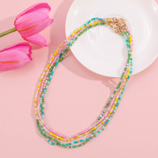 Yunyun Jewelry Manufacturer Supplies 4 Kidsren's Rice Bead Sets, Simple and Versatile Bohemian Style Rice Bead Necklaces