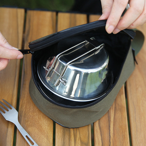 Outdoor 304 Stainless Steel Snow Bowl Picnic Camping Tableware Camping Snow Cup Folding Handle Coffee Hook Cup